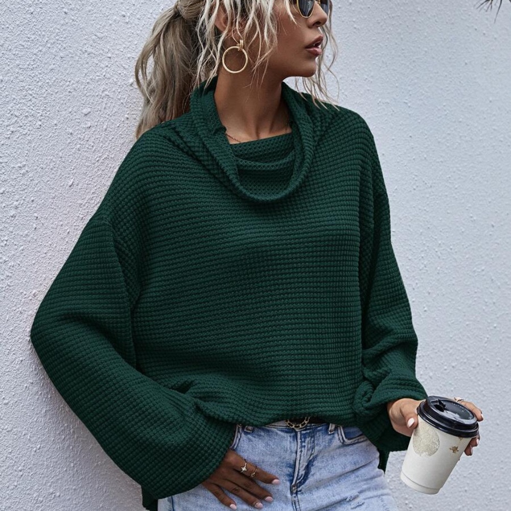 Black Oversized cowl neck wide long sleeve top - Picture 8 of 15